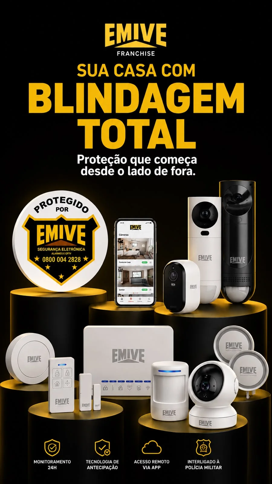 Material institucional EMIVE com equipamentos e soluções de proteção